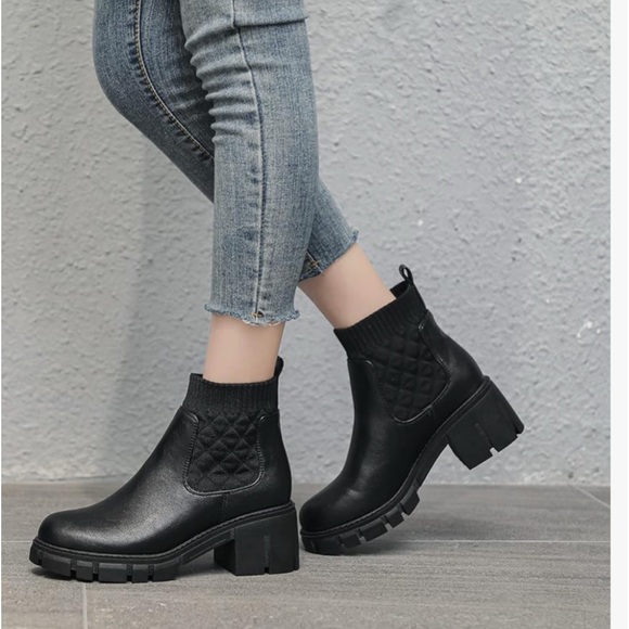 Chelsea Black Faux Leather Platform Combat Boots - Picture 1 of 7